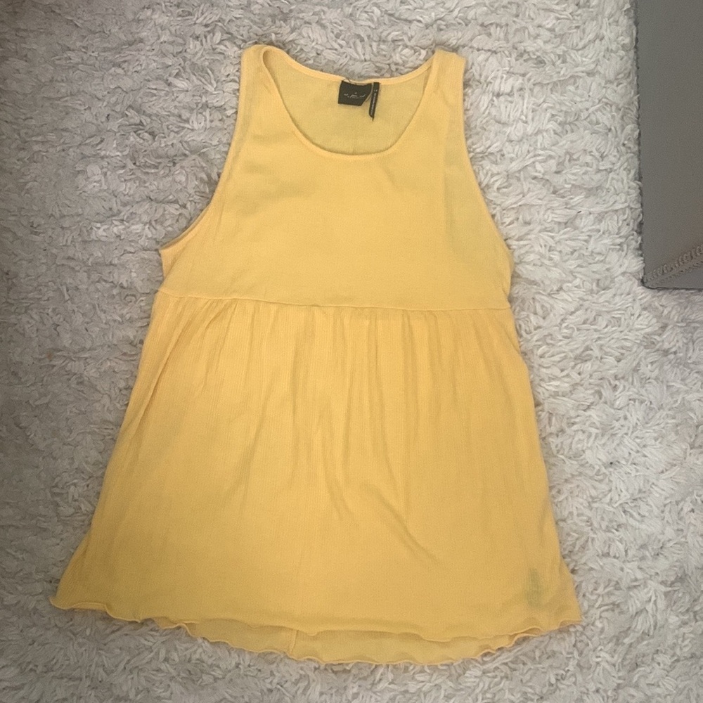 UO Out From Under Yellow Ribbed Baby Doll Dress